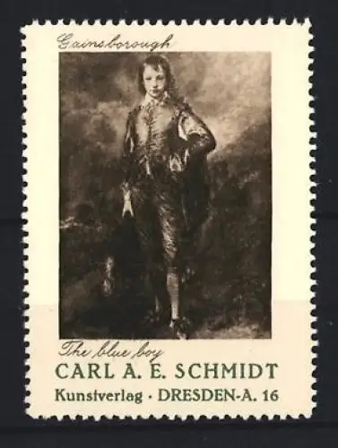 Reklamemarke Dresden, Kunstverlag Carl A. E. Schmidt, The Blue Boy von Gainsborough