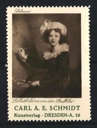 Reklamemarke Dresden, Kunstverlag Carl A. E. Schmidt, Selbstbildnis an der Staffelei