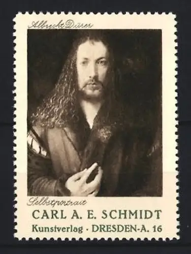 Reklamemarke Dresden, Kunstverlag Carl A. E. Schmidt, Selbstporträt von Albrecht Dürer