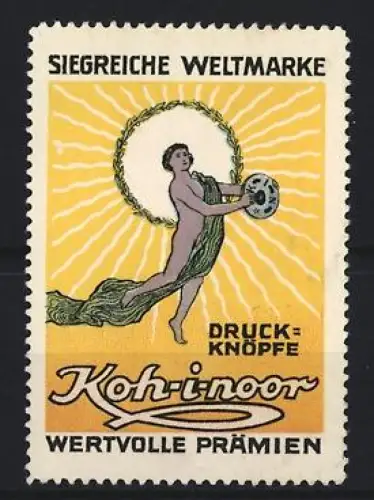 Reklamemarke Koh-i-noor, Druckknöpfe, Figur mit Knopf