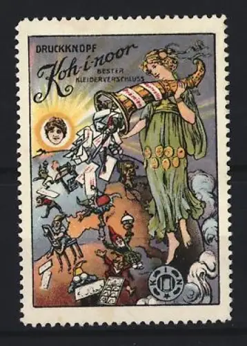 Reklamemarke Koh-i-noor, Druckknopf, Göttin mit Füllhorn
