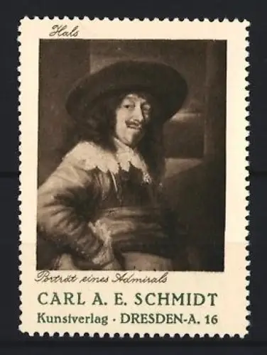 Reklamemarke Dresden, Kunstverlag Carl A. E. Schmidt, Porträt eines Admirals