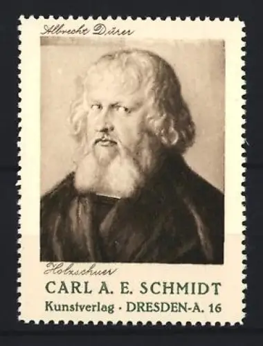 Reklamemarke Dresden, Kunstverlag Carl A. E. Schmidt, Holzschuer von Albrecht Dürer