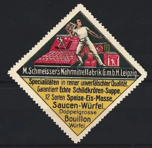 Reklamemarke Leipzig, M. Schmeissers Nährmittelfabrik, Echte Schildkröten-Suppe