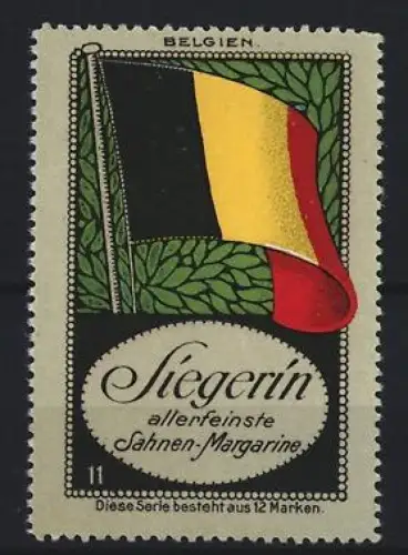 Reklamemarke Siegerin, allerfeinste Sahnen-Margarine, Belgische Flagge