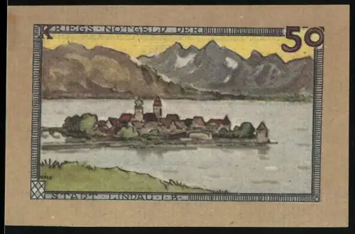 Notgeld Lindau i. B. 1919, 50 Pfennig, Inselansicht und Segelboot-Motiv