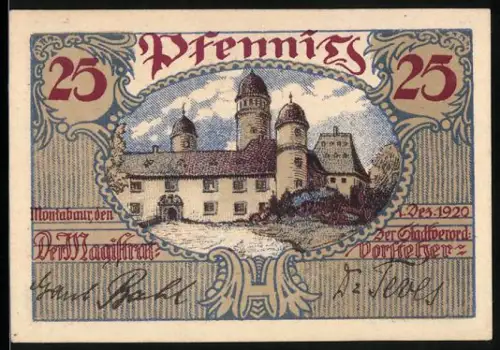 Notgeld Montabaur 1920, 25 Pfennig, Schloss mit Rundtürmen