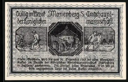 Notgeld Marienberg /Sa. 1917, 25 Pfennig, Arbeitsszenen und Gebäude, Wappen