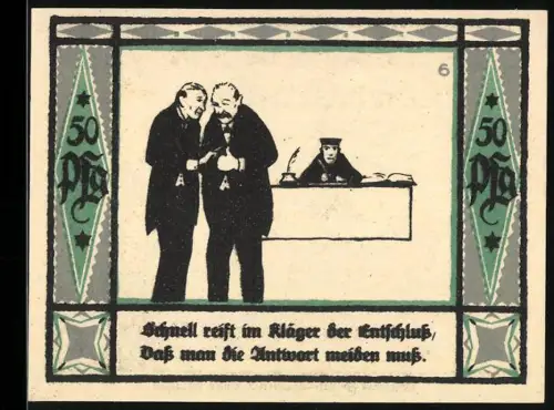 Notgeld Mülsen-St.-Jakob 1921, 50 Pf, zwei Löwen mit Wappen, Klager mit Richter