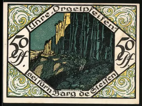 Notgeld Scheibenberg 1921, 50 Pfennig, Berglandschaft und traditionelle Kleidung