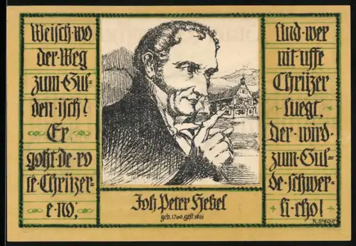 Notgeld Schopfheim 1921, 50 Pfennig, Johann Peter Hebel und Schwarzwälder Tracht