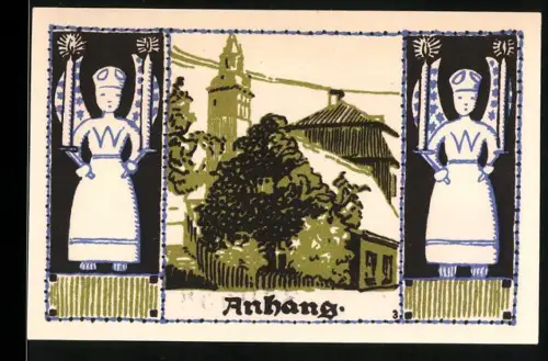 Notgeld Schneeberg 1921, 50 Pfennig, Wäscherinnen und Ortsansicht mit Wappen