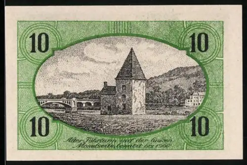 Notgeld Schweich 1920, 10 Pfennig, Turm und Schmiedemotiv