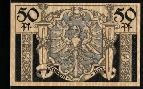 Notgeld Schweinfurt 1918, 50 Pf, Doppeladler und Schwertmotiv