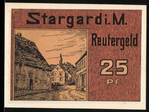 Notgeld Stargard i. M. 1922, 25 Pf, Ortsansicht und Windmühle
