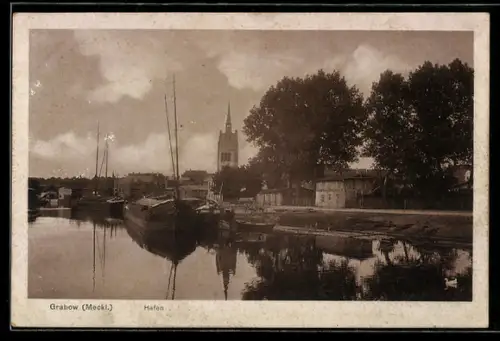AK Grabow /Meckl., Hafen mit Ortspanorama u. Kirche
