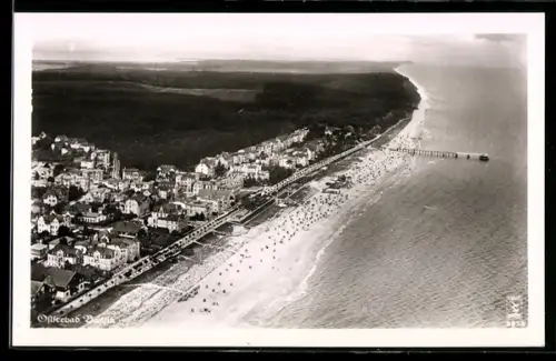 AK Bansin, Gesamtansicht mit Strand u. Hinterland, Fliegeraufnahme