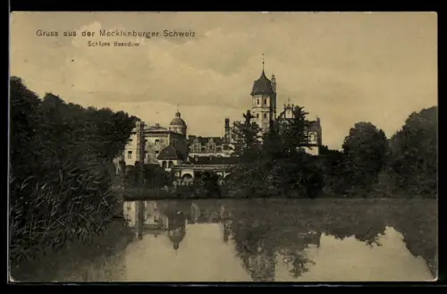 AK Basedow /Mecklenburger Schweiz, Schloss Basedow vom Wassser aus