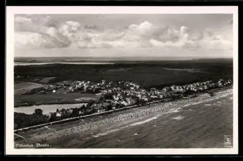 AK Bansin, Strand, Promenade, Gesamtansicht vom Flugzeug aus