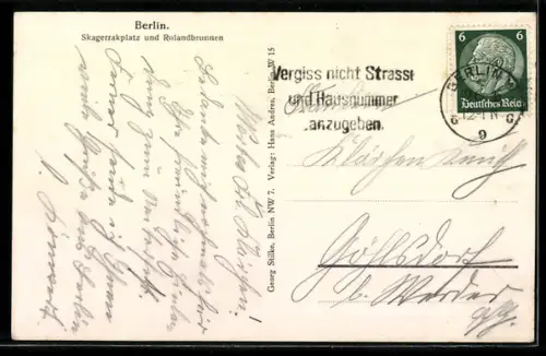 AK Berlin-Tiergarten, Skagerrakplatz, Rolandbrunnen