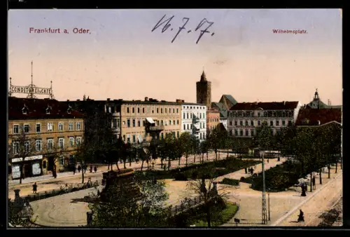 AK Frankfurt a. Oder, Wilhelmsplatz m. Conditorei Café aus der Vogelschau