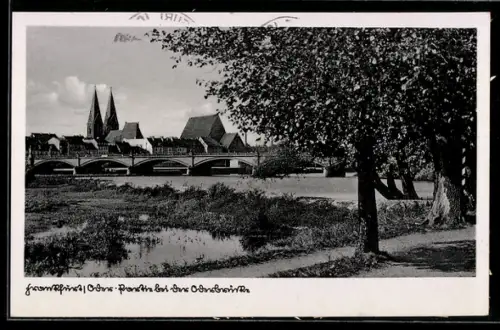 AK Frankfurt /Oder, Oderbrücke, Panorama mit Dom, Oderufer