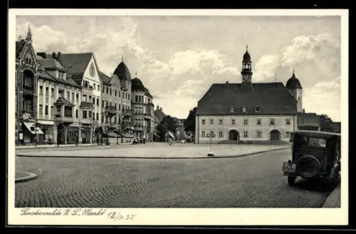 AK Finsterwalde /N.-L., Marktplatz m. Rathaus, Panorama