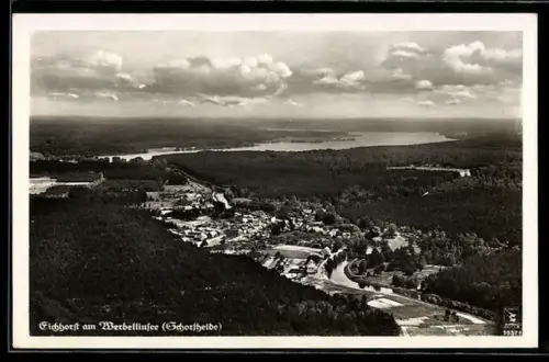 AK Eichhorst am Werbellinsee, Luftaufnahme Ort mit Werbellinsee u. Waldgebiet
