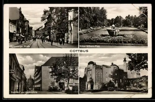 AK Cottbus, Stadthaus u. Lindenpforte, Kaiser-Wilhelm-Platz, Spremberger Strasse
