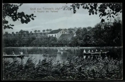 AK Tornow b. Teupitz, Tornow`s Idyll, See mit Booten, Haus am Ufer