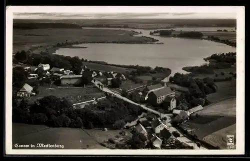AK Canow in Mecklenburg, Luftbild des Ortes u. Umgebung