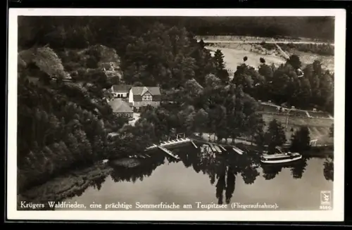 AK Teupitz, Sommerfrische Krügers Waldfrieden am Teupitzsee, Fliegeraufnahme