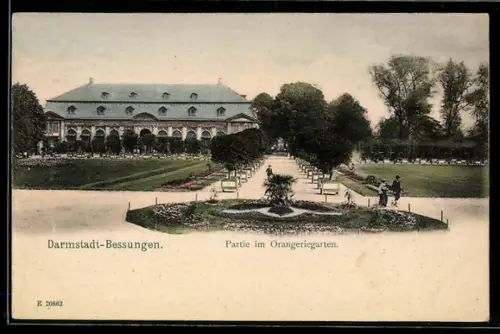 AK Darmstadt-Bessungen, Partie im Orangeriegarten, mit Gebäude