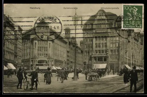 AK Hamburg, Spitalerstrasse, Ecke Mönckebergstrasse, Panorama