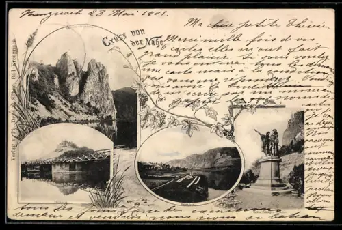 AK Rotenfels /Bad Kreuznach, Rheingrafenstein, Hutten-Sickingen-Denkmal, Ebernburg, Ortsansicht