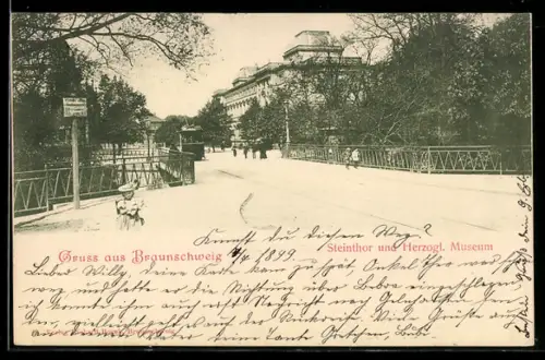 AK Braunschweig, Steinthor u. Herzogliches Museum, Strassenbahn