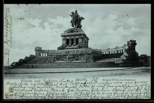 Mondschein-AK Koblenz, Kaiser-Wilhelm-Denkmal