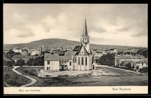 AK Bad Nauheim, Blick vom Gradierbau auf Kirche und Stadt
