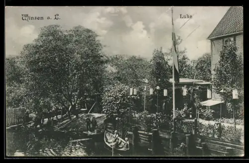 AK Winsen a. L., Luhepartie mit Booten und Gartenlokal