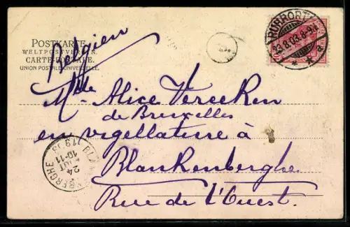 AK Ruhrort, Rheinhafen mit Dampf-Frachtern u. Turm