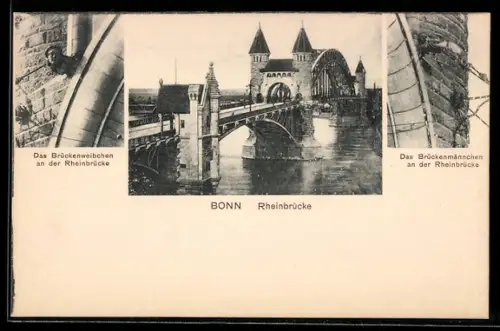 AK Bonn, Rheinbrücke, Brückenweibchen, Brückenmännchen