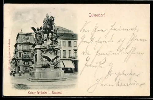 AK Düsseldorf, Kaiser Wilhelm I. Denkmal, Geschäftshäuser