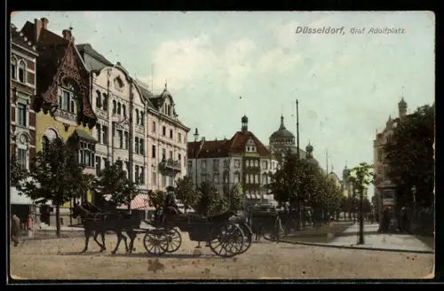 AK Düsseldorf, Graf Adolfplatz mit Kutsche