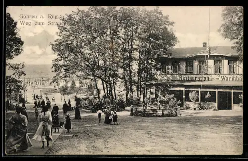 AK Göhren a. Rüg., Weg zum Strande, Restauration zum Warmbad