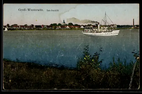 AK Gross Wusterwitz, See-Ansicht des Ortes, Dampfer