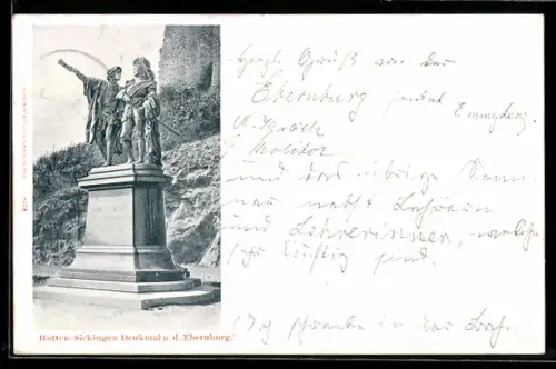 AK Ebernburg, Hutten-Sickingen Denkmal an der Ebernburg
