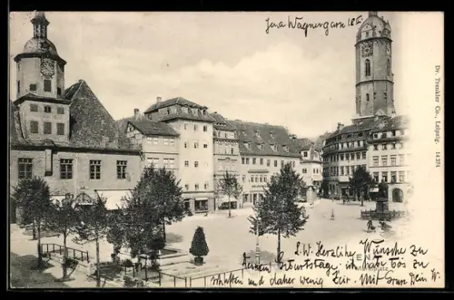 AK Jena, Marktplatz mit Rathaus, Turm