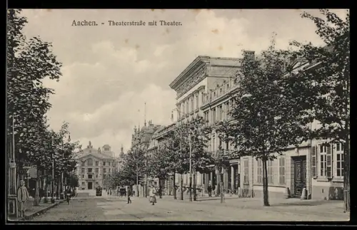 AK Aachen, Theaterstrasse mit Theater