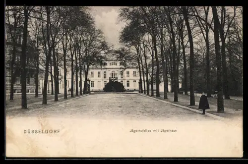 AK Düsseldorf, Jägerhofallee mit Jägerhaus