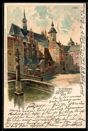 Lithographie Altenburg, Partie im Schlosshof